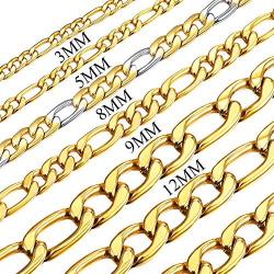 U7 Stainless Steel Figaro Chain|Width 3mm-12mm|Length 16 Inch to 32 Inch|Italian Style Flat Link Necklace for Men and Women, Gift Box Packed