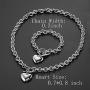 Heart Pendant Necklace and Bracelet Chain Stainless Steel Silver Drop White Jewelry Set