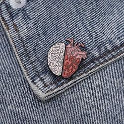 ROSTIVO 2 in 1 Enamel Pins for Backpacks Novelty Aesthetic Lapel Brooches Pin for Jackets Brain and Heart Shaped Pins for Men Women Boys and Girls