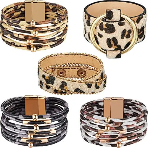 Hicarer 5 Pieces Leopard Tube Bracelet Multilayer Leather Cuff Bracelet Boho Leopard Wrap Bracelet Hicarer 5 Pieces Leopard Tube Bracelet Multilayer Leather Cuff Bracelet Boho Leopard Wrap Bracelet