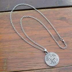 Celtic Pagan Wiccan Jewelry Merlin Morgana Wicca Witchcraft Magic Trinity Triskele Triquetra Triskelion Silver Pewter Mens Womens Pendant Necklace Charm Protection Amulet Men w Stainless Steel Chain