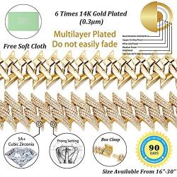 TOPGRILLZ 20mm 6 Times 14K Gold Plated Iced Out Spiked Link Chain for Men and Women Eboy Hip Hop Jewelry Collection