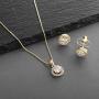 Mariell Ultra Dainty 10.5mm Cubic Zirconia Round Halo Necklace and Stud Earrings Set Plated in 14K Gold