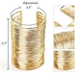 QTMY Alloy Metal Gold Thin Thread Wire Open Cuff Wide Bracelet Bangle