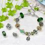 Murano Glass .925 Sterling Silver Core Translucent Floral Green Black White Flower Spacer Charm Bead Fits European Bracelet For Women Teen