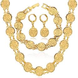 U7 Muslim Jewelry Set for Women|Platinum or 18K Gold Plated Allah Necklace Chain Link Bracelet Earrings Sets, Coin/Heart/Square Style.