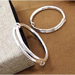 Fashion Women Jewelry Solid Imitation Sterling Bangle Bracelet Gift，Adjustable Bracelet(Silver)