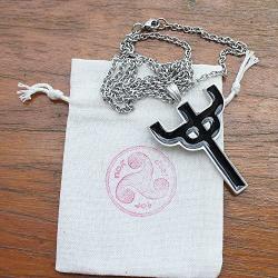 Heavy Metal Gothic Jewelry Devils tuning Pitch fork Pitchfork Trident Black Pewter Mens Pendant Necklace Money Lucky Charm Protection Amulet Safe Travel Talisman for men Silver Stainless steel Chain