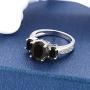 Gem Stone King 925 Sterling Silver Black Onyx 3-Stone Womens Ring (2.41 Cttw Oval, Available 5,6,7,8,9)