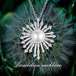 Zoeniya Dandelion Necklace s925 Sterling Silver Pendant Necklace with 7-8mm Freshwater Cultured Pearl Jewelry Gifts for Women Teen Girls Birthday Christmas Wedding Anniversary