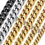 U7 Miami Cuban Chain in Stainless Black Gold Color|Flat Link Necklace NK Cuban Chains for Men and Women,Width 3-12mm,Length 14 Inch-30 Inch.Gift Packed