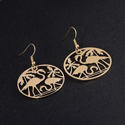 SENFAI Cute Coper Flamingo Bird Dangle Earrings Women Jewelry Beautiful 3 Tone