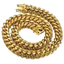 Jewelry Kingdom 1 Gold Cuban Link Chain Necklace or Bracelet for Men 15mm 18K Stainless Steel Chunky Thick Heavy Miami Curb Chains 8-30 inch Valentines Jewelry