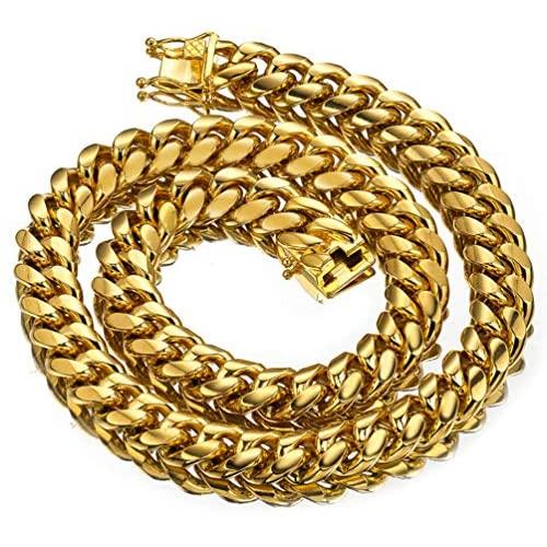 Jewelry Kingdom 1 Gold Cuban Link Chain Necklace or Bracelet for Men 15mm 18K Stainless Steel Chunky Thick Heavy Miami Curb Chains 8-30 inch Valentines Jewelry