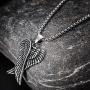 Herinos Stainless Steel Long Pendant Necklace Chain for Men Women Retro Wings Cross Feather Skull