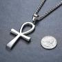 Mens Stainless Steel Large Coptic Ankh Cross Religious Pendant Necklace, 24'' Link Chain, aap107
