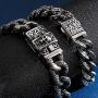 Qiaonitu Vintage Flower Pattern & Skull Head Stainless Steel Chain Bracelet for Men Women Hiphop Punk Biker Curb Cuban Bracelets Jewelry