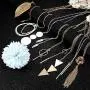 FUNRUN JEWELRY 10PCS Long Pendant Necklace Layer Bar Leaf Circle Knot Triangle Sweater Y Necklace Set for Women FUNRUN JEWELRY 10PCS Long Pendant Necklace Layer Bar Leaf Circle Knot Triangle Sweater Y Necklace Set for Women