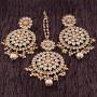 Aheli Ethnic Faux Kundan Drop Pearl Beads Dangle Earrings Maang Tikka Set Bollyood Wedding Party Fashion Jewelry for Women