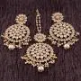 Aheli Ethnic Faux Kundan Drop Pearl Beads Dangle Earrings Maang Tikka Set Bollyood Wedding Party Fashion Jewelry for Women