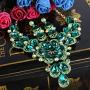 BriLove Womens Wedding Bridal Crystal Teardrop Shape Petal Flower Enamel Statement Necklace Dangle Earrings Set