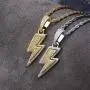 Moca Jewelry Iced Out Lightning BoltPendant Necklace 18K Gold Plated Bling CZ Zircon Simulated Diamond Hip Hop Rapper Chain Necklace for Men Women
