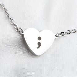 KUIYAI Silver Heart Hollow Out Charm Survivor Semicolon Suicide Awareness Bracelet (Silver)