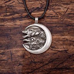 HAQUIL Viking Jewelry Wolf and Raven Pendant Leather Cord Necklace for Men and Women, 19.7''