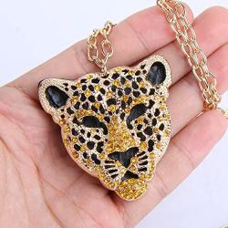 EVER FAITH Womens Austrian Crystal Leopard Animal Pendant Necklace Brown w/ Clear Gold-Tone