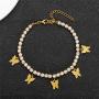 Butterfly Anklet for Women Teen Girls, 18K Gold / White Gold Plated Rhinestone Inlay Chain Tennis Ankle Bracelet with Extension