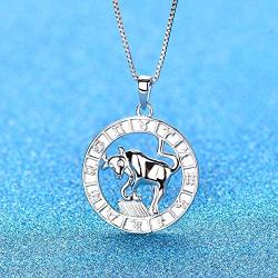YL Constellation Necklace 925 Sterling Silver Zodiac Jewelry Astrology Disc Horoscope Pendant 18K White Gold Plated,Box Chain