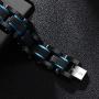 Holizaly Mens Stainless Steel Two Tone Square Link Bracelet, Black and Blue Ion Plated Black