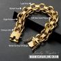 Jewelry Kingdom 1 Gold Link Bracelet for Men Boy Designer 15MM 18K Gold Heavy Chain Biker Bracelet hip hop Jewelry Available Length 7.5 inch 8.5inch 9.5inch