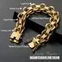 Jewelry Kingdom 1 Gold Link Bracelet for Men Boy Designer 15MM 18K Gold Heavy Chain Biker Bracelet hip hop Jewelry Available Length 7.5 inch 8.5inch 9.5inch