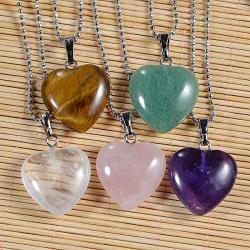 LPBeads 5 Pieces Heart Shape Natural Stone Necklace Chakra Beads Charms Crystal Heading Chakra Stone Pendants Assorted Color