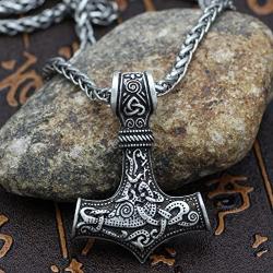 GuoShuang Odin Thors Mjolnir Pendant Viking Necklaces Pendants Jewelry Scandinavian Clear Details Silver Chain