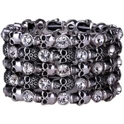 YACQ Womens Skull Stretch Cuff Bracelets - Elastic Band Fit Wrist 7 to 8 Inch - Lead & Nickle Free - Women Biker Jewelry