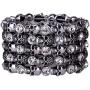 YACQ Womens Skull Stretch Cuff Bracelets - Elastic Band Fit Wrist 7 to 8 Inch - Lead & Nickle Free - Women Biker Jewelry