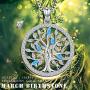 Aniu Birthstone-Necklace for Women, Solid Sterling Silver Family Tree-of-Life-Pendant, Crystal Gemstone Charm Jewelry, Birthday Gift for Mom Wife Girlfriend Grandma