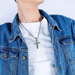 YL Mens Cross Necklace 316L Stainless Steel Jesus Ankh Pendant Rolo Chain Jewelry