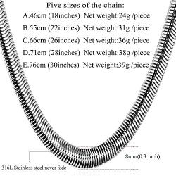 U7 Herringbone Chain Stainless Steel Flat Link Hypoallergenic Snake Chain Necklace 18-30 Inch, Silver Black Gold Color