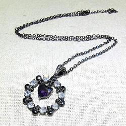 FLIUAOL Gothic Black Skull Necklace Heart Crystal Punk Pendants Gifts for Women