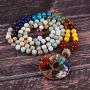 Bivei 108 Mala Beads Bracelet - 7 Chakra Tree of Life Real Healing Gemstone Yoga Meditation Hand Knotted Mala Prayer Bead Necklace
