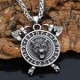 GuoShuang Men Viking Stainless Steel Wolf Axe Rune Helm of Awe Wolf Necklace