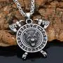 GuoShuang Men Viking Stainless Steel Wolf Axe Rune Helm of Awe Wolf Necklace