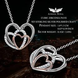 ANGEL NINA Eternal Love 3 Heart Pendant Necklace Sterling Silver with Cubic Zirconia Jewelry for Ladies Valentines Day Birthday Gifts for Wife Girlfriend with Jewelry Box