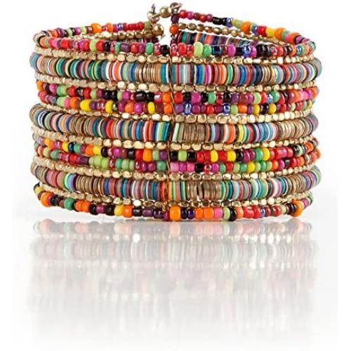SPUNKYsoul Bohemian Multi-Colored Sequin Gold Cuff Bracelet