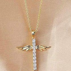 Jude Jewelers 18K Gold Plated Christian Cross Angel Wing Cubic Zircon Pendant Necklace