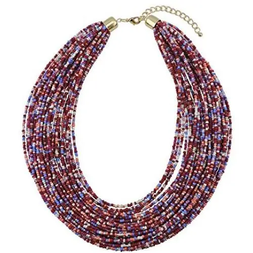 Bocar Multi Layer Chunky Bib Statement Seed Beads Cluster Collar Necklace for Women Gift (NK-10351) Bocar Multi Layer Chunky Bib Statement Seed Beads Cluster Collar Necklace for Women Gift (NK-10351)
