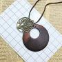 HUNO Tree of Life Pendant Necklace Long Leather Chain Statement Wooden Necklace for Women Girls Vintage Wood Jewelry